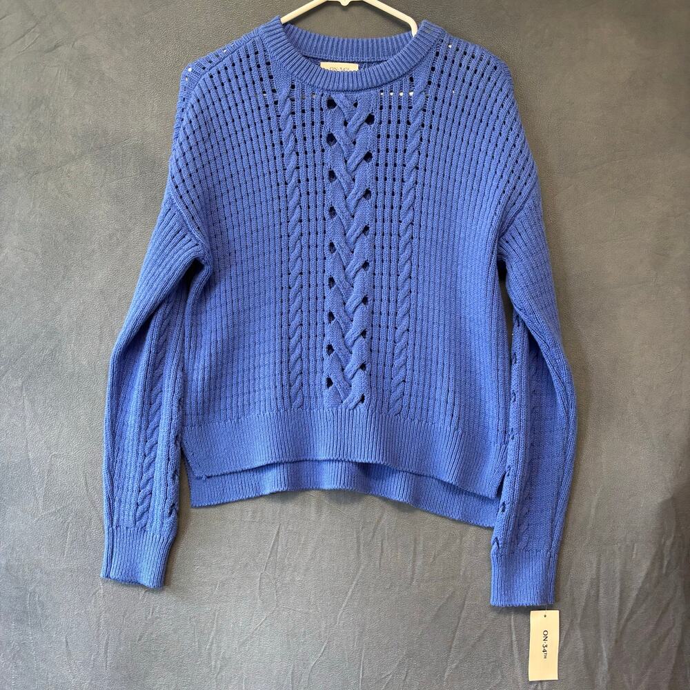 On 34th Sweater Crewneck Fisherman Cable Knit Sweater NWT Pullover Preppy Sail